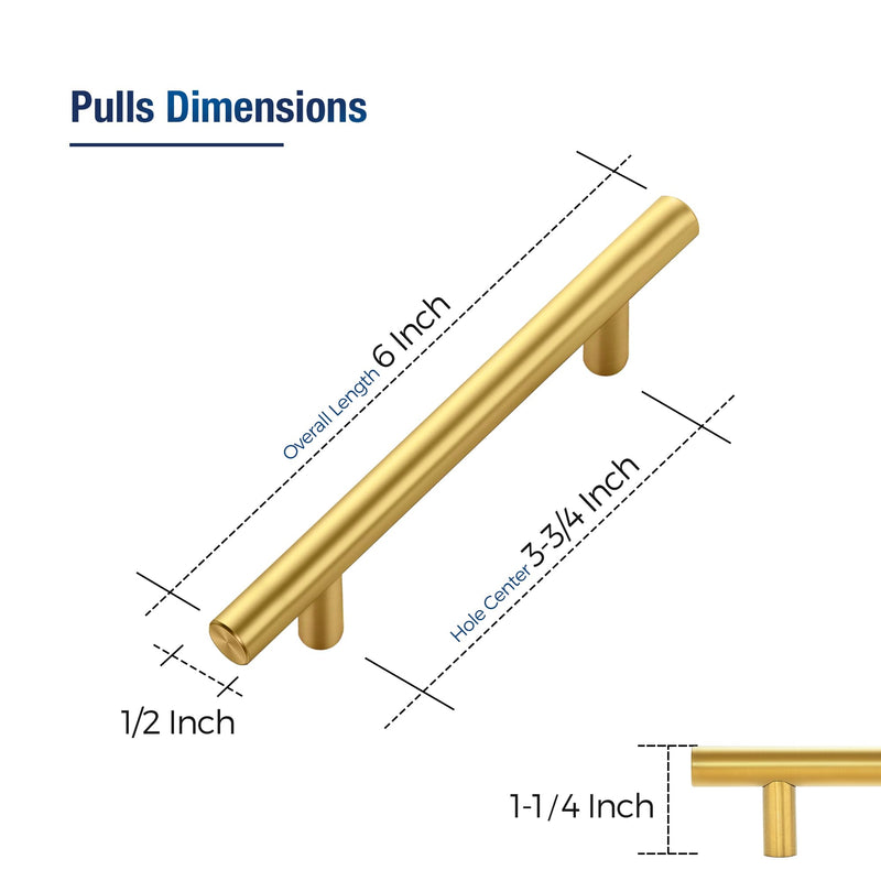 JOY DECOR 15 Pack Cabinet Handles, Gold Cabinet Pulls, 3-3/4 in Hole Center Kitchen Cabinet Handles, Stainless Steel T Bar Handles for Dresser Drawers