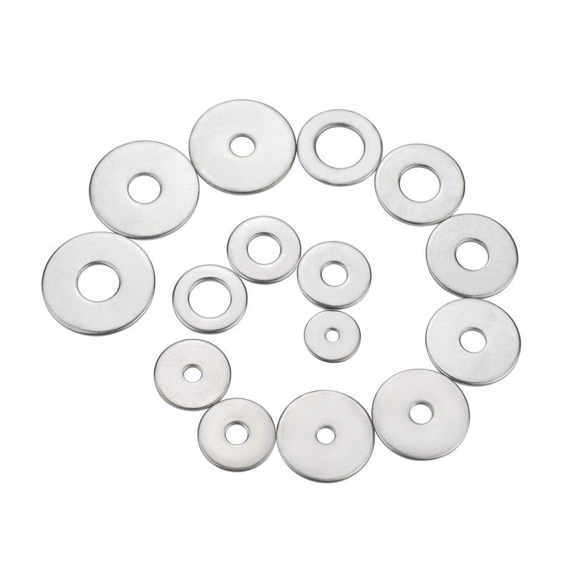 304 Stainless Steel Large Fender Washer Assortment Kit 200 Pieces, 15 Sizes - M3 M4 M5 M6 M8 M10 M12