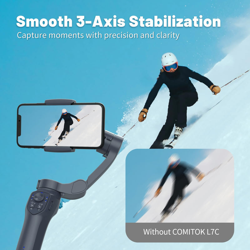 L7C Pro, Gimbal stabilizer for iPhone, Phone Stabilizer for Video Recording with Face/Object Tracking, 3-Axis Gimbal for Android & iPhone 15 Pro Max, Foldable iPhone Gimbal Vlog Recording L7C Pro