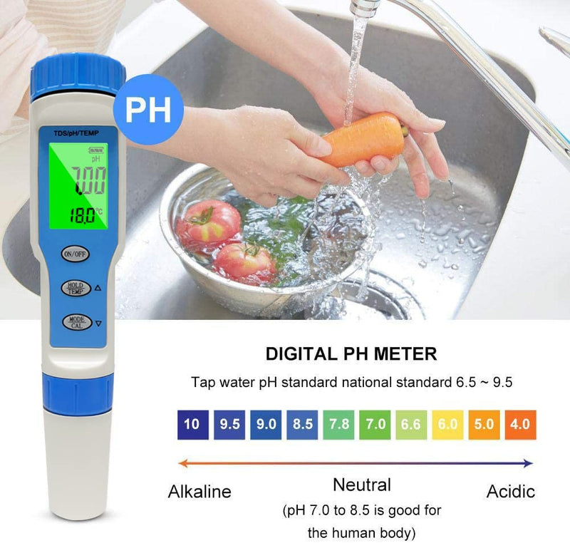 Ueomul pH meter 3 IN 1 with TDS temperature multi-parameter tester 0.01 resolution high accuracy waterproof IP67 water quality tester with automatic temperature compensation