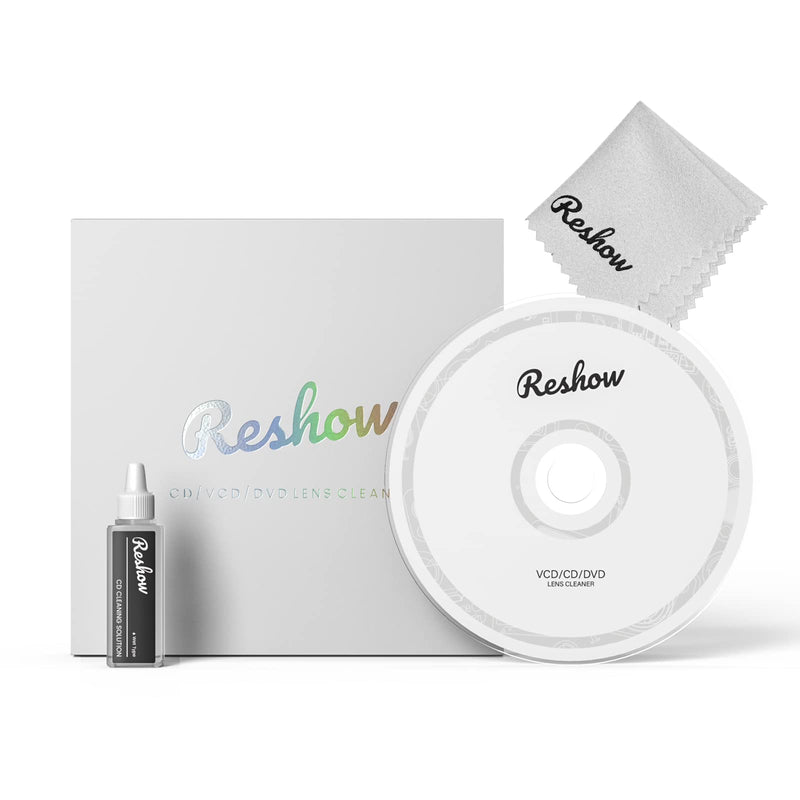Reshow Laser Lens Disc Cleaner kit for CD & DVD Player without scratching The optics - Included Microfiber Cloth, Cleaning Disc and Cleaning Solution (1 Bottles of Cleaning Fluid) 1 Bottles of Cleaning Fluid)