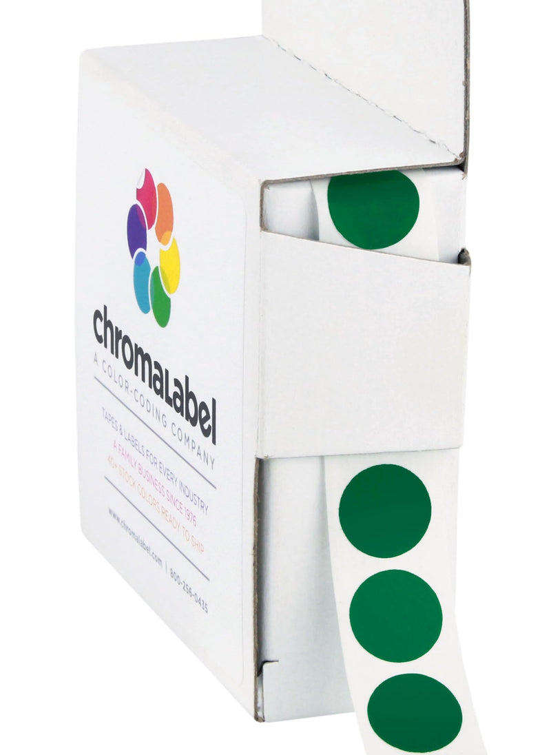 ChromaLabel 0.50 Inch Round Label Permanent Color Code Dot Stickers, 1000 Labels per Dispenser Box, Forest Green