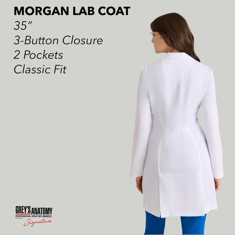 BARCO Grey's Anatomy Scrubs Signature - Morgan Lab Coat for Women, Professional Full-Length Long Sleeve 35" Lab Coat Medium White