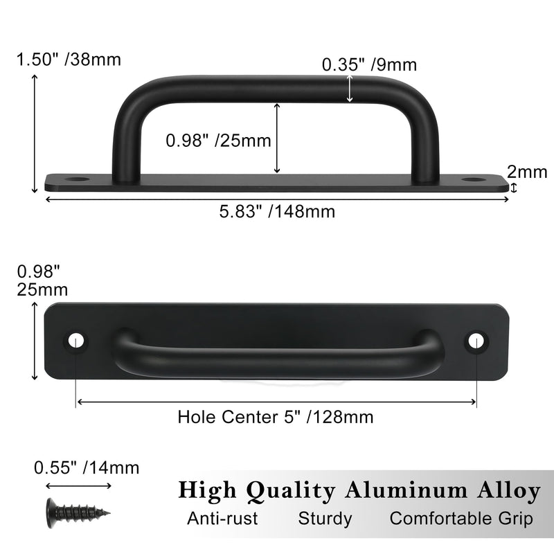 Malimali 10 Pack Black Barn Door Handles, 5" Hole Center Gate Handle Sliding Door Handles Modern Aluminium Door Pull for Pocket Door Bifold Closet Doors Hardware Replacement 5"/128MM Hole Centers Black-10 Pack