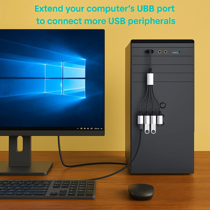 USB 2.0 Splitter (40 in) - Mouse/Keyboard/Printer/Charging High-Speed Dual Interface Docking Station | The USB hub Supports Data Transfer and Charging 39in 1 to 4