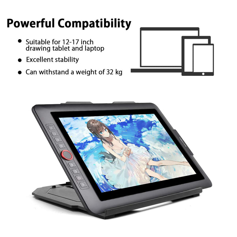 Drawing Tablet Stand, Laptop Stand for Tablet Display, 9 Levels Adjustable Angles with a Built-in Phone Holder, for 12-17 inch Drawing Tablet, Smartphones Grey