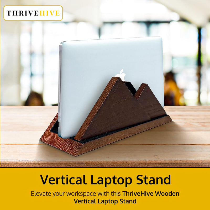 Dual Laptop Holder Vertical Laptop Stand 2 Slots Wooden - Dark Brown (Walnut Color)