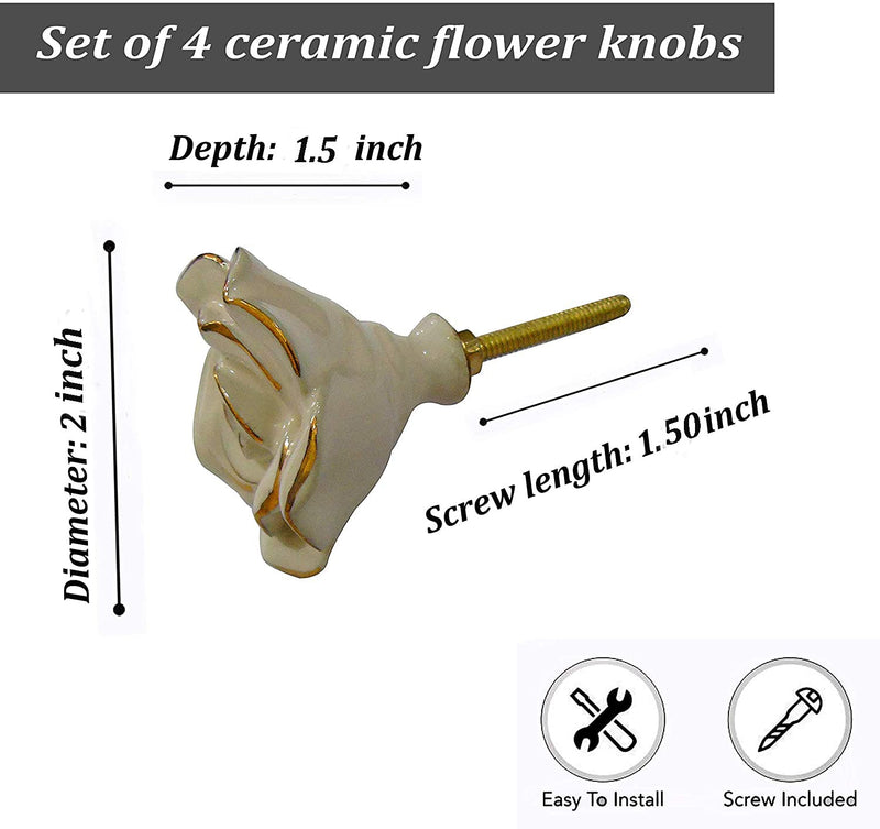 Perilla Home Set of 6 Ceramic Knobs Decorative Rose Knos for Room Kitchen Cabinet Hardware Cupboard Door Knobs Dresser Wardrobe and Drawer Pulls