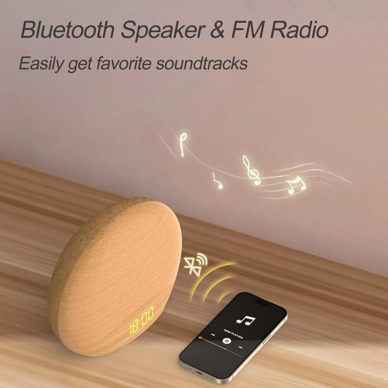 HOUSBAY Wood Grain Sunrise Alarm Clock- Natural Wake Up Light, FM Radio, Bluetooth Speaker, Dimmable Nightlight & Display- Soothing Morning Routines