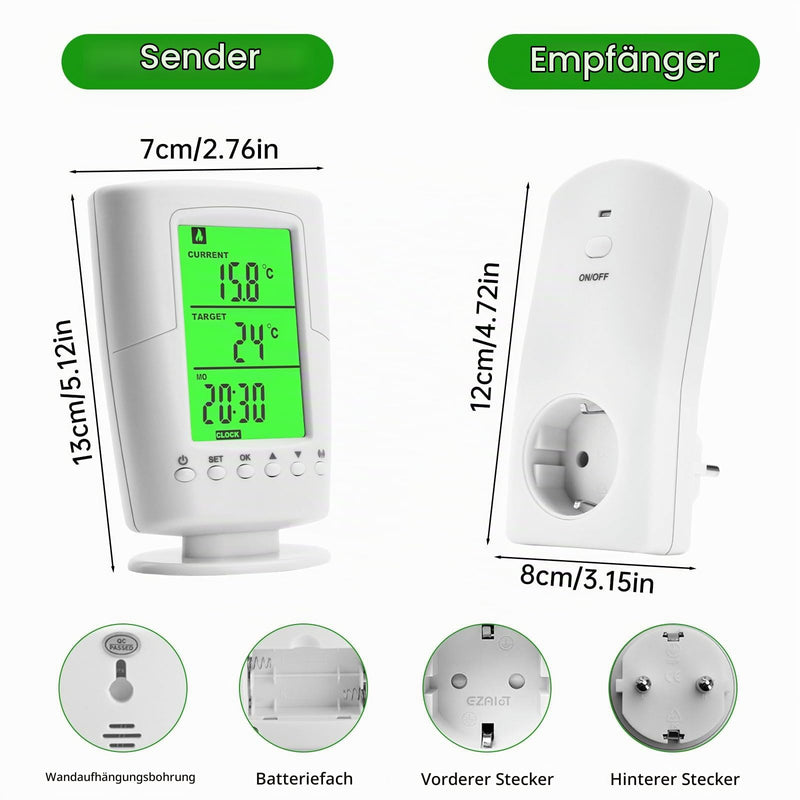 diymore Wireless Thermostat Socket, Infrared Heating Thermostat with Heating and Cooling Mode, Socket Thermostat 230 V with Temperature Sensor, LCD Display with Backlight