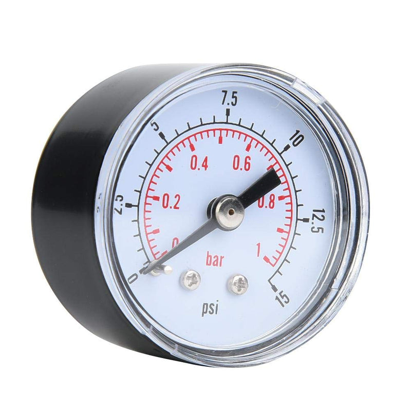 Mechanical Pressure Gauge, 1/8" BSPT Axial Pressure Gauge for Air, Oil and Water (0-15psi, 0-1bar)