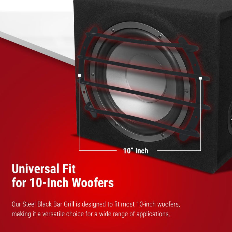 Bbox 10-inch Heavy-Duty Steel Black Bar Grill with Matte Black & Chrome Finish for Woofers - Fully Welded and Ready to Install with Screws - Engineered and Designed in The USA with 1.625" Clearance SINGLE 10"