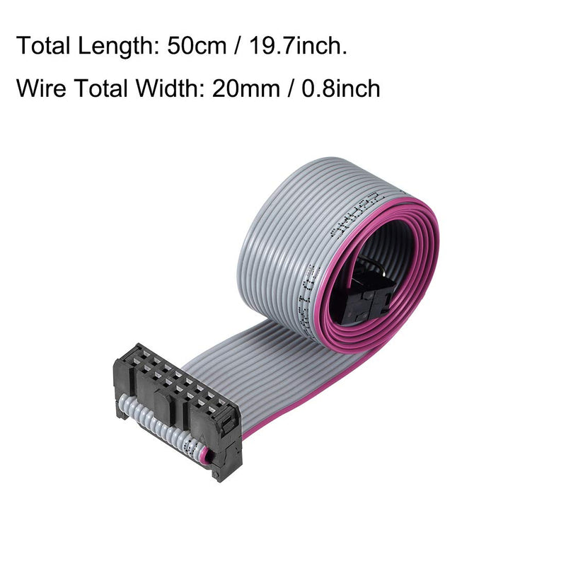 uxcell IDC Wire Flat Ribbon Cable FC/FC Connector A-Type 16Pins 2.54mm Pitch 50cm Length Gray 16 Pins