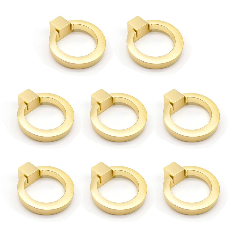 Brushed Gold Cabinet Ring Pulls, Brass Furniture Drawer Pulls Hardware Cabinet Ring Kitchen Drawer Handles Rings, 8 Packs 8 Pack