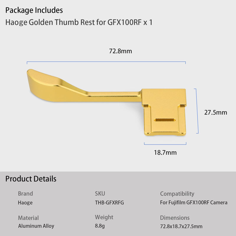Haoge Metal Thumb Up Grip for Fujifilm GFX100RF Camera Digital Accessories GFX 100RF Hot Shoe Thumb Up Rest Support Handgrip Golden THB-GFXRFG Gold