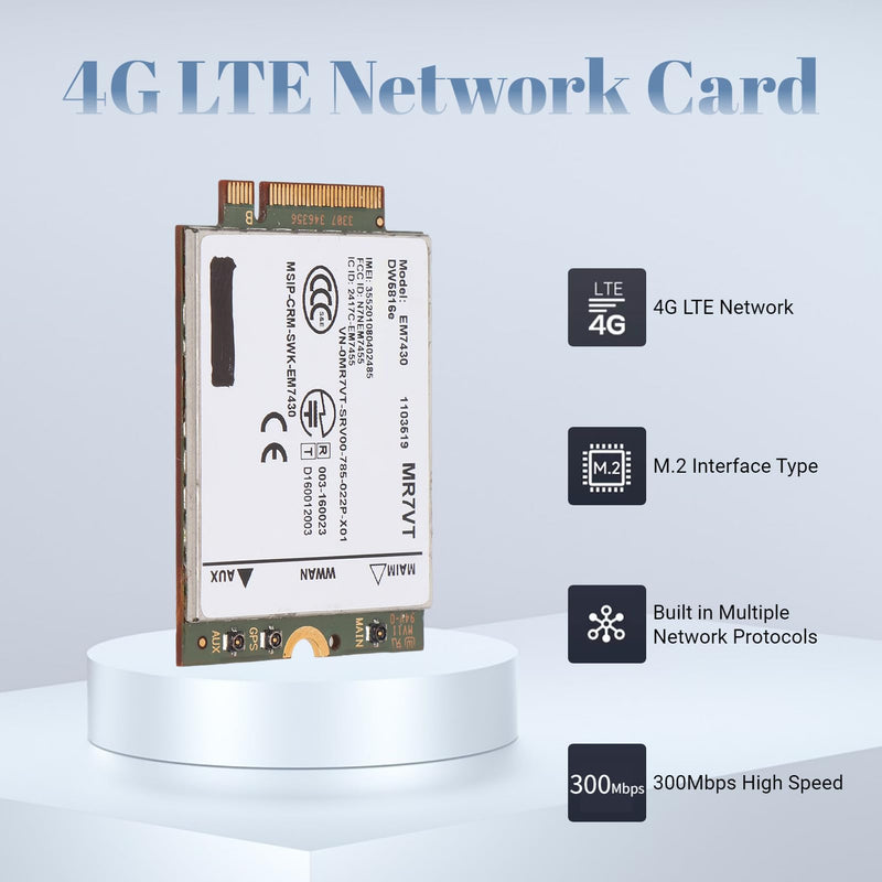 4G LTE Network Card, UMTS HSDPA HSPA+ LTE Computer Network Module M.2 Interface, 300Mbps Plug and Play, for for 7280 7285 7290 7389 7390 7480 7490 E7470