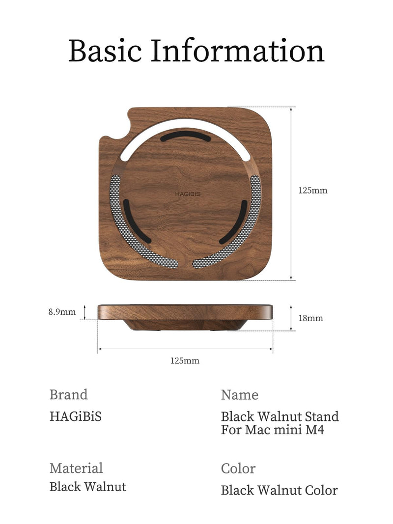 Hagibis Mac Mini Stand, Black Walnut Desktop Stand Dustproof Laptop Holder Cooling Heat Disspation Mount for Mac Mini M4 Pro 2024 (MMP04) MMP04