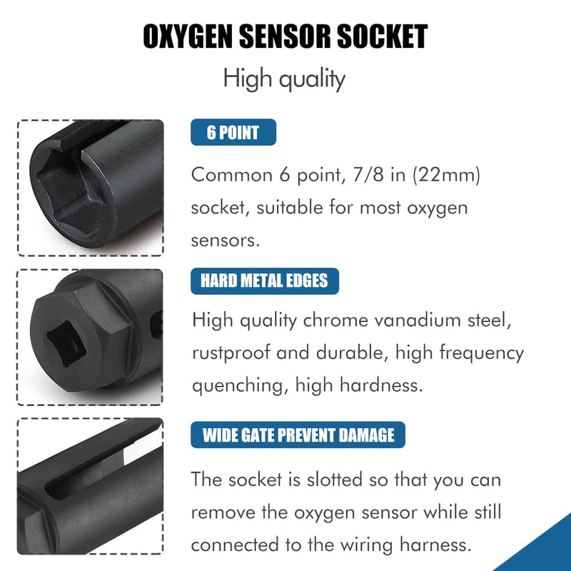 KEDAKEJI Oxygen Sensor Socket with Side Wire Cutout 3/8-Inch Drive by 7/8-Inch fits All Vehicle O2 Removal and Installation Offset Oxygen Sensor Socket(22mm)