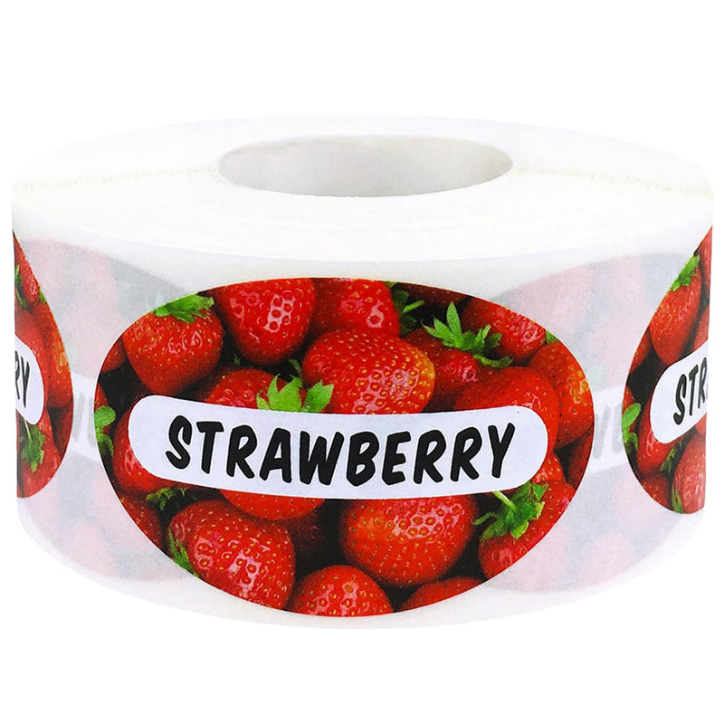 Strawberry Grocery Store Food Labels 1.25 x 2 Inch Oval Shape 500 Total Adhesive Stickers Strawberry