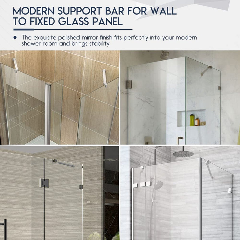 40cm / 15.7" Stainless Steel Frameless Shower Door Fixed Panel Wall-to-Glass Support Bar for 1/4" to 3/8" Thick Glass by M-Home (400mm, Chrome) 400mm