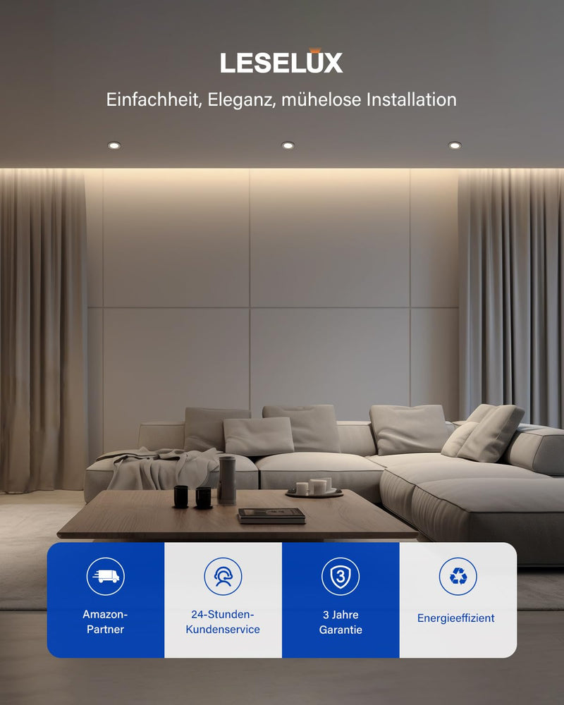 Leselux LED recessed spotlights 230V dimmable, 10x IP44 5W LED spots continuously dimmable 4000K neutral white 450LM, ceiling spots white ultra flat 30mm, recessed spots 68mm for kitchen, living room, loft, bathroom, continuously dimmable / LED dimmer