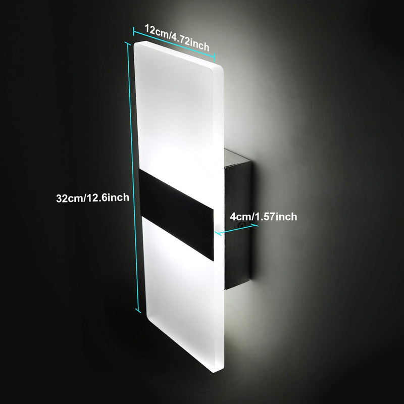Lightess Modern Wall Sconce Dimmable 12W, Up Down Wall Lights Acrylic LED Wall Lamp for Hallway Bedroom Corridor, Cool White, HS521-1