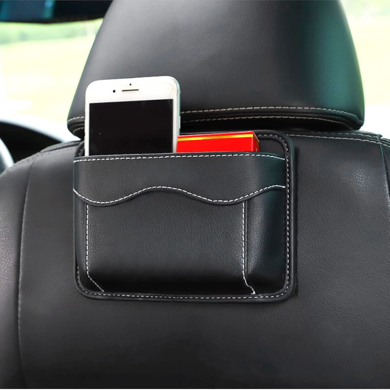 Car Seat Side Pocket Organizer, PU Leather Mini Storage Bag for Auto Door Window Console, Pen Phone Holder Tray Pouch Vehicle Seat Gap Filler for Organize Document, Registration, Notepad (Black) Black