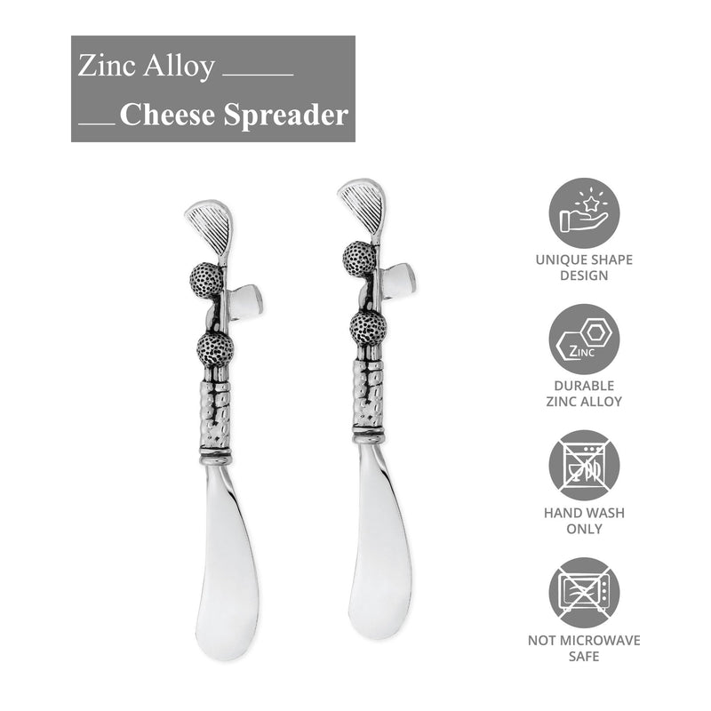 UPware Golf Club Cheese Spreader Set, Zinc Alloy Butter Spreaders with Decorative Handles for Cheese, Cream, and Dips, Silver, 5.5 Inch, Set of 2