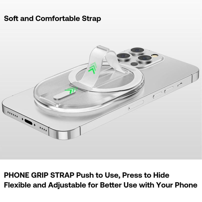 Magnetic Finger Phone Grip for MagSafe Stand, Phone Grip Strap Holder as Kickstand, Magnetic Phone Grip Holder, for iPhone 15/14/13/12 Series, Transparent Clear