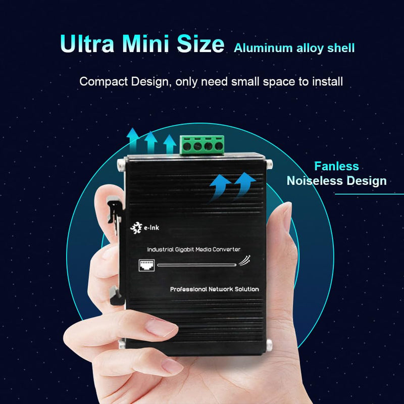 Mini Industrial Gigabit Media Converter - Din Rail Mount Hardened 10/100/1000Mbps Ethernet to SFP Fiber Converter Switch With 2 RJ45 and 2 SFP Ports 2RJ45+2SFP Switch