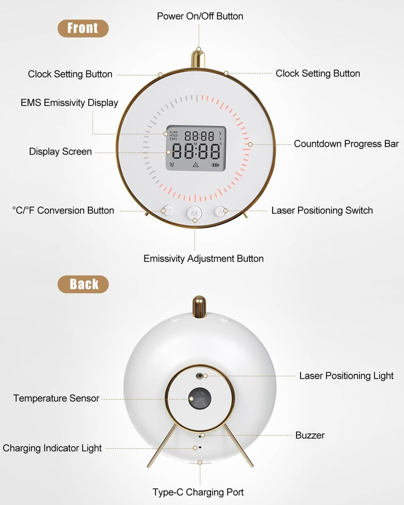Digital Kitchen Timer with Infrared Thermometer, Large LED Display Magnetic Countdown Count-Up Timer for Classroom Cooking Baking Studying Teaching