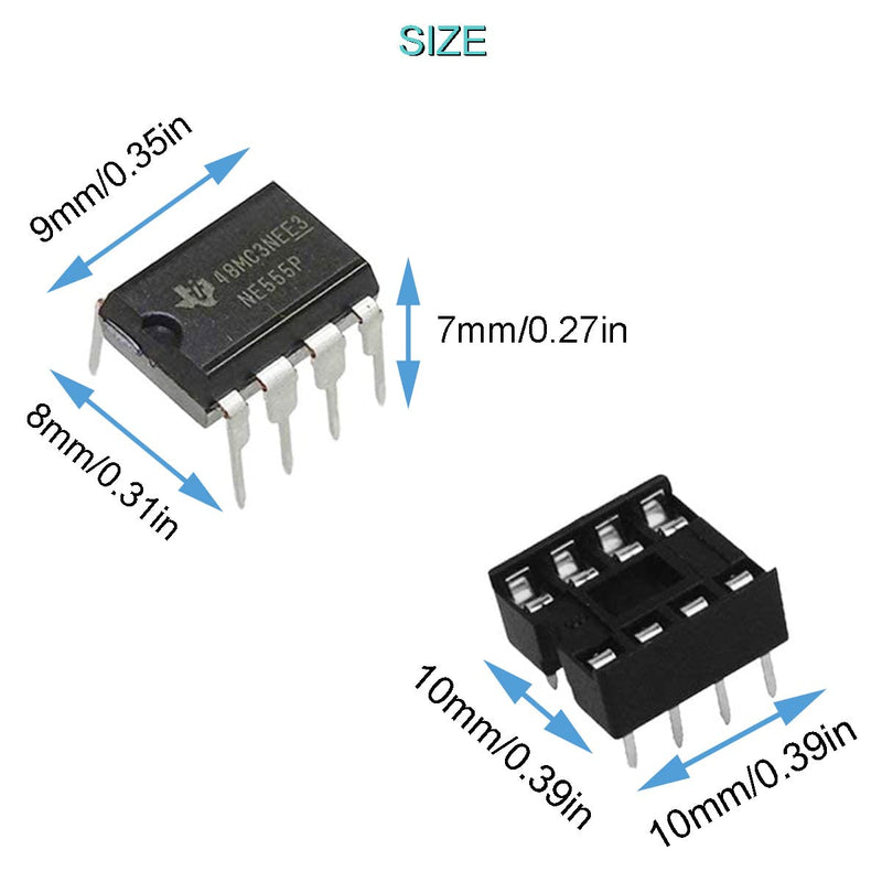 Youmile 50 pieces NE555P Precision Timer Single NE555 Timer IC NE555P Pulse Generator Single Bipolar DIP-8 + 50 pieces NE555 DIP-8 Socket