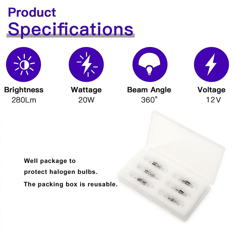 Jaenmsa Pack of 12 G4 Halogen Light Bulbs 20W 12V 2800K 2 Pin Clear Capsule Lamps for Extractor Hoods Kitchen Living Room Bedroom Warm White G4-20w-12V-12 Pack