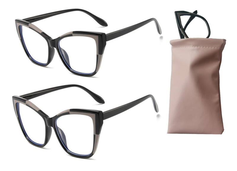 065 Women Cateye Blue Light Blocking Glasses,Computer Eyewear Non-Prescription Glasses Fashion Colorful Frame(2PACK) Black Grey