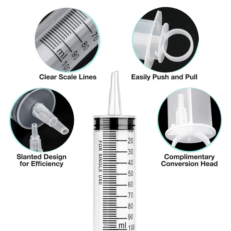 Syringes 100 ml Pack of 5 Syringes 100 ml with Blunt Needle | Sterile packed dosing syringe reusable for feeding plant irrigation engine oil or brake fluid