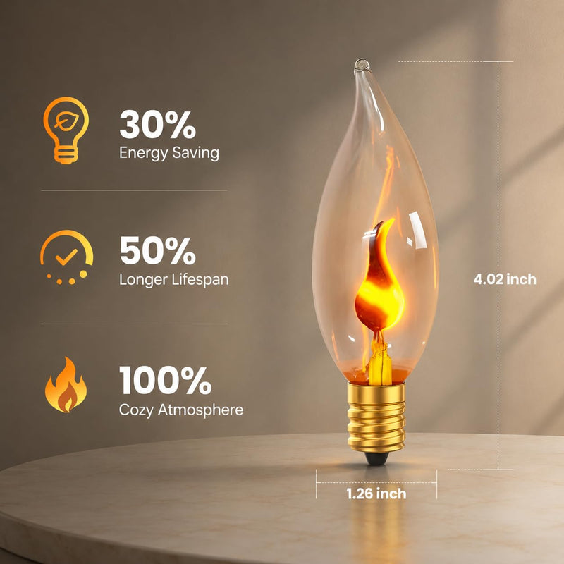 Hompavo Upgraded Flame Light Bulbs, E12 Candelabra Small Base, Clear Glass Flickering Fire Bulb for Halloween Christmas Party Porch Indoor & Outdoor Home Decoration, 10 Pack