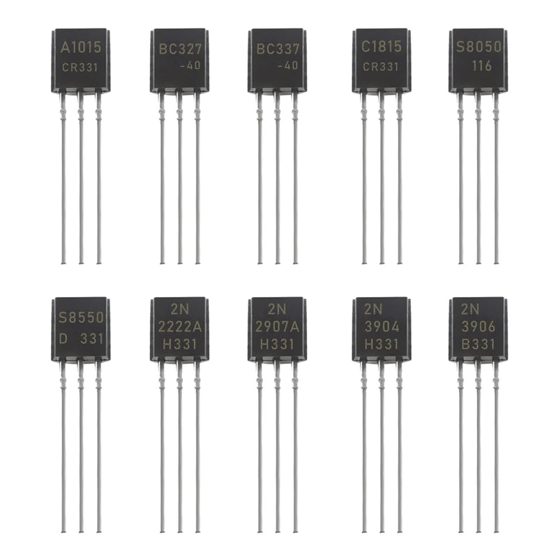 AUKENIEN BJT Transistor Transistors Assortment Kit 10 Values 250pcs NPN PNP Power General Transistors 2N2222 2N2907 2N3904 2N3906 A1015 BC327 BC337 C1815 S8050 S8550 TO-92 BJT-10 Values