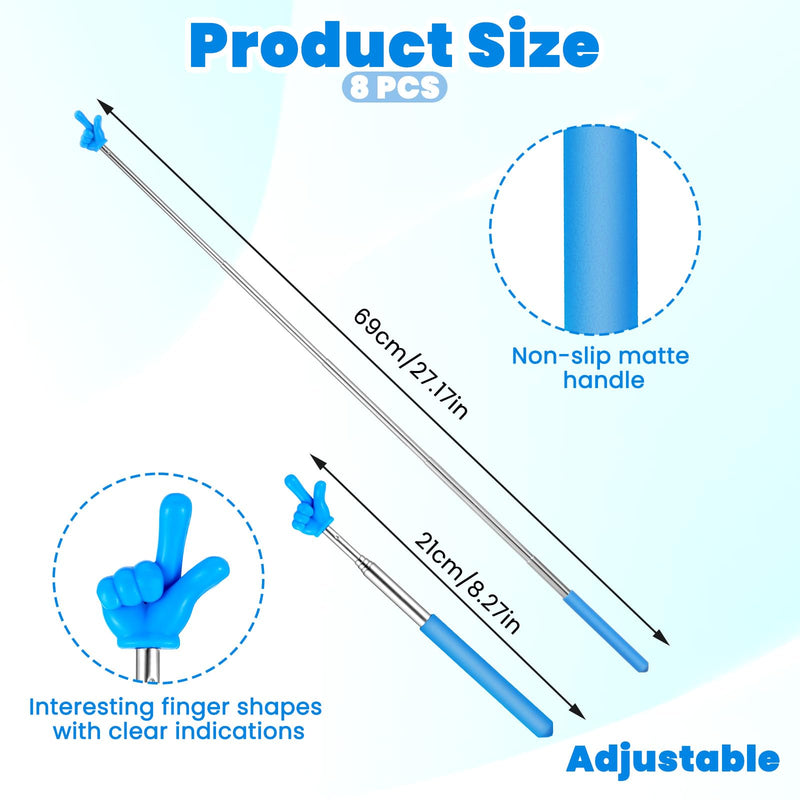 8 Pcs Telescopic Teachers Pointer, Extendable Hand Pointer Stick, Mini Classroom Finger Stick for Elementary School Kindergarten and Teacher Supplies Interactive Learning 8 Colors