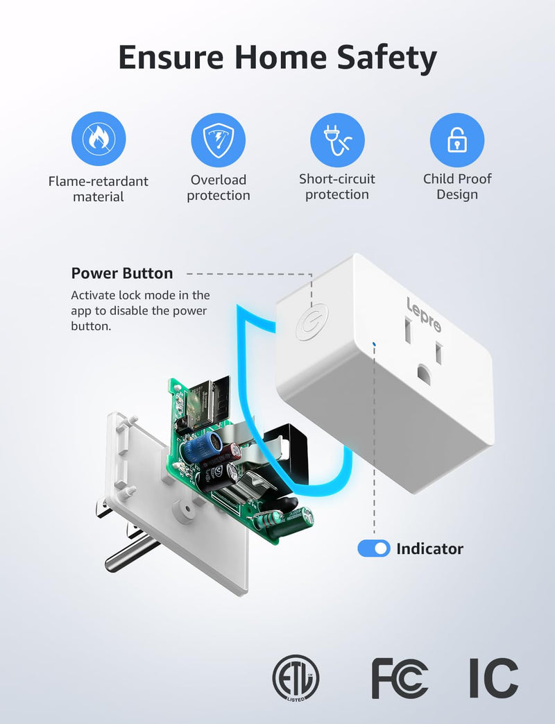 Lepro P1 Smart Plug Mini 15A, WiFi Outlet Plugs Compatible with Alexa & Google Assistant, Voice/APP Control, Timer & Group Controller, ETL & FCC Certified, 2.4GHz Only, 4-Pack