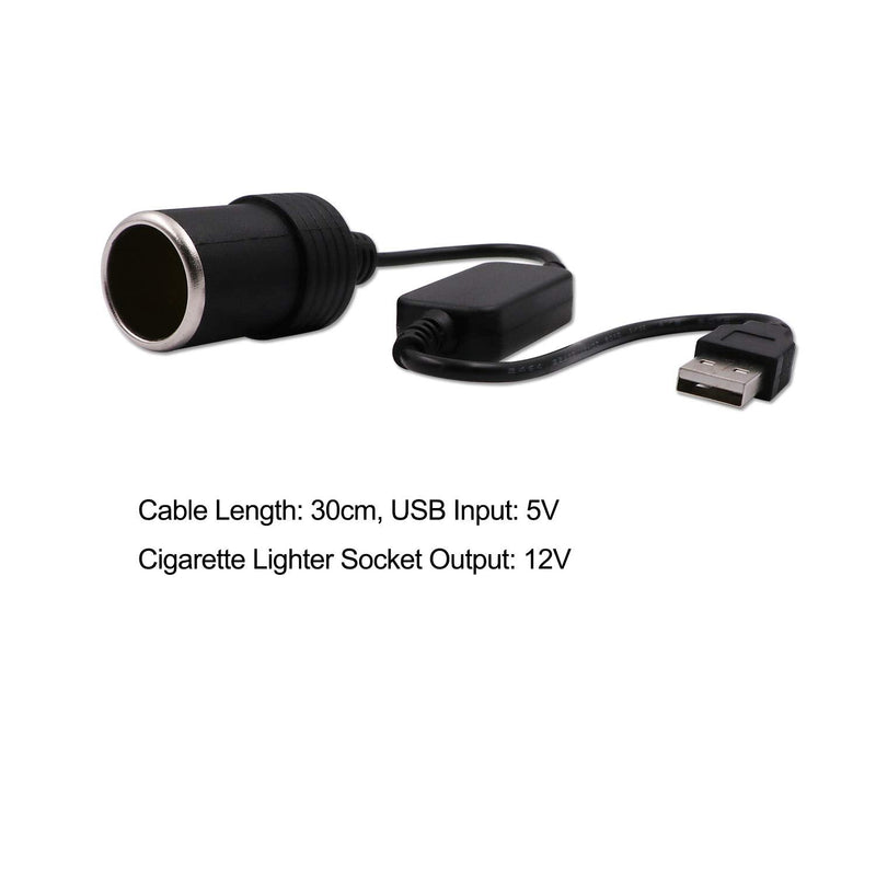 USB A Male to 12V Car Cigarette Lighter Socket Female Converter Cable 2-Pack black