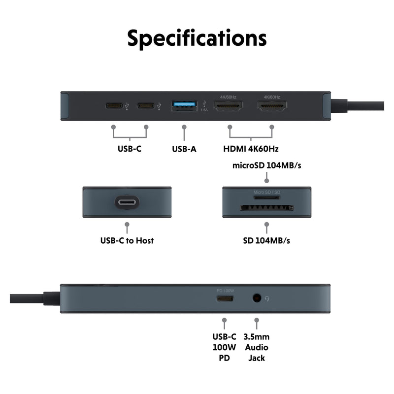 HyperDrive Flex 9 Port Dual 4K HDMI Dock - Black