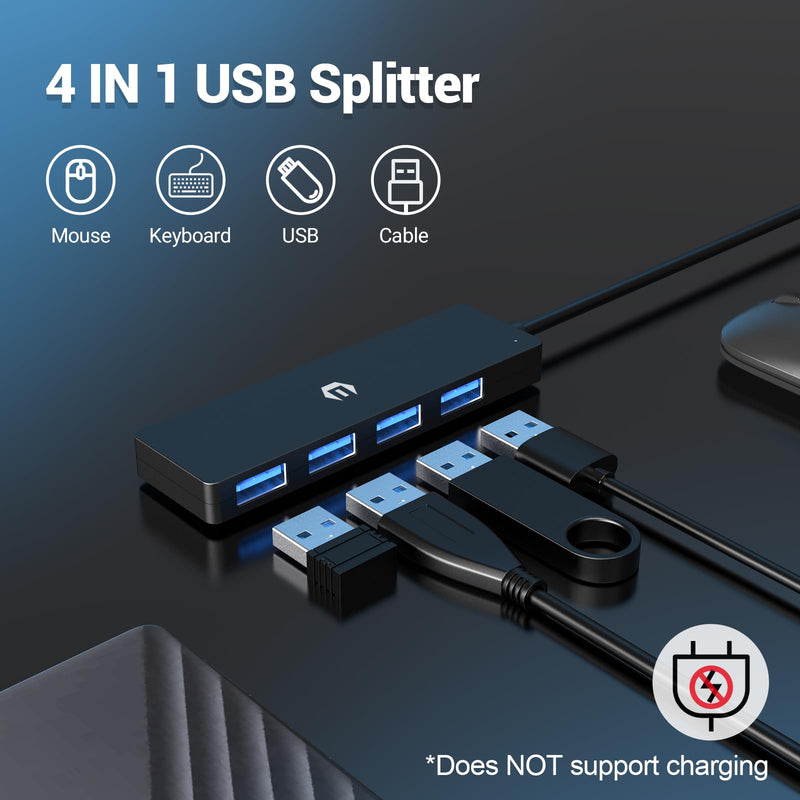 USB Hub, 4-Port USB 3.0 Hub, USB Expander for Laptop, Xbox, Flash Drive, Hard Drive, Gaming Device, Printer, Camera, Keyboard, Mouse, and More