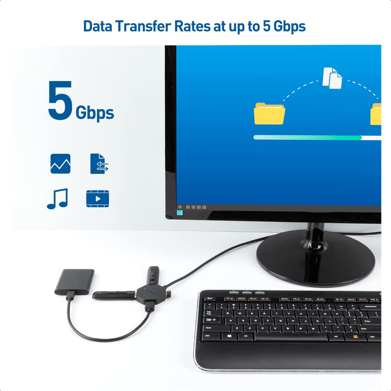 Cable Matters Ultra Mini 4 Port USB Hub with Long 4 ft Extension Cable Tail, USB 3.0 Hub with Multiple Ports for Up to 5Gbps Data Transfer Rate, Black