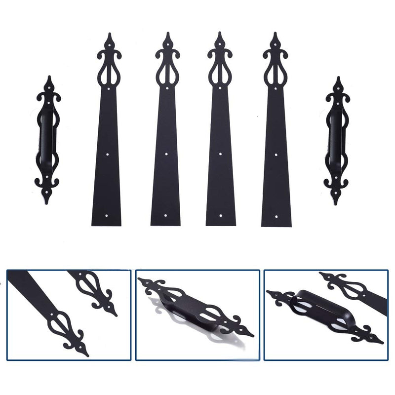 CCJH Metal Garage Door Hardware Decorative Carriage House Accents Dummy Hinges Screw Mounted 6 PCS Black (Rustic Style) Classic Style