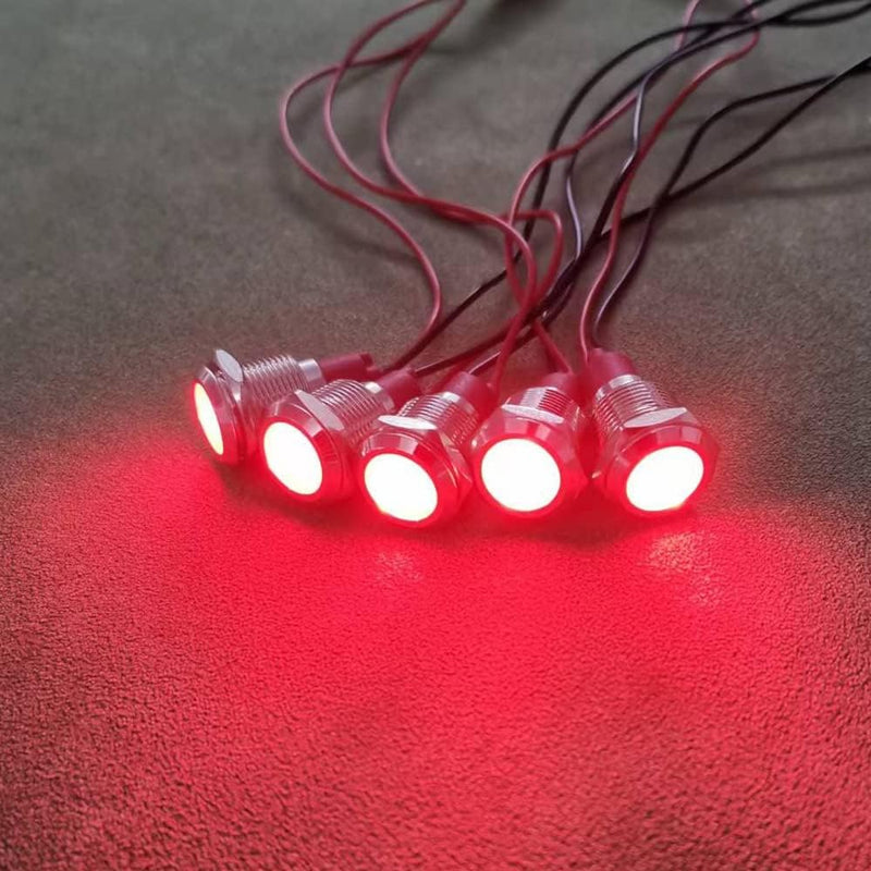 Formed 5pcs 12mm 230VAC LED Metal Indicator Light Waterproof Signal Lamp (Red) Red-230v