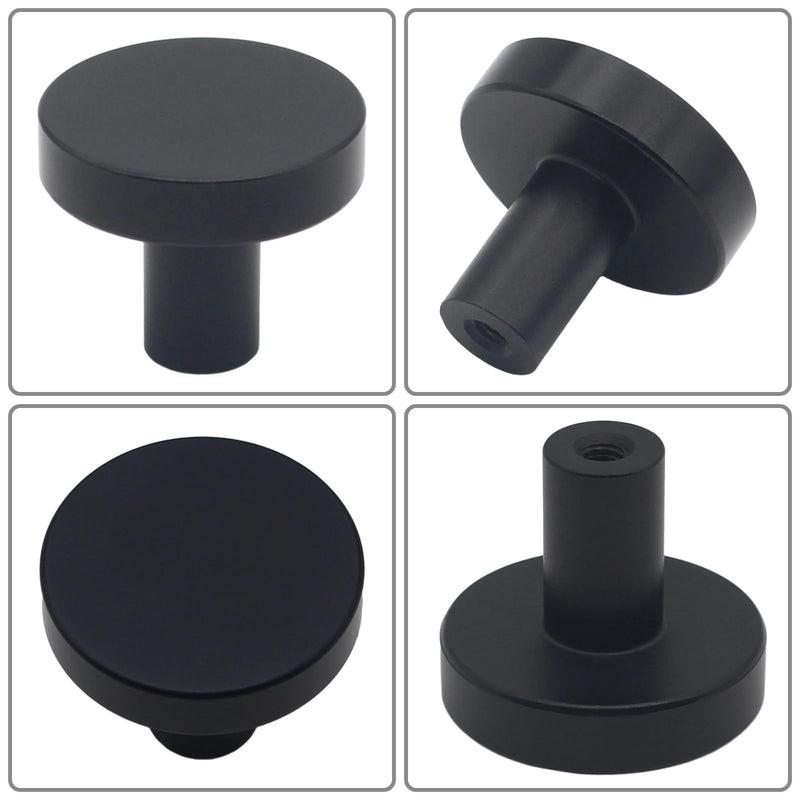 20 Pack Matte Black Kitchen Cabinet Knobs, Solid Dresser Knobs Drawer Handles for Cabinets, Single Hole Black Knob for Cabinets and Drawers Hardware Round 20 Pack