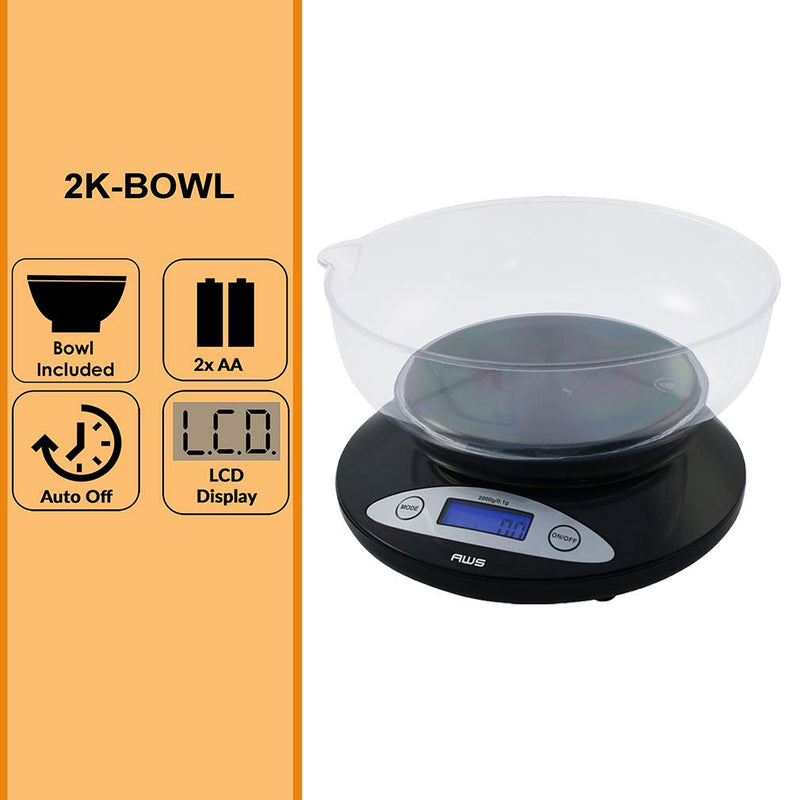 American Weigh Scales Precision Digital Kitchen Food Weight Scale with Removable Bowl Backlit LCD Display2000g x 0.1G(Black) Black