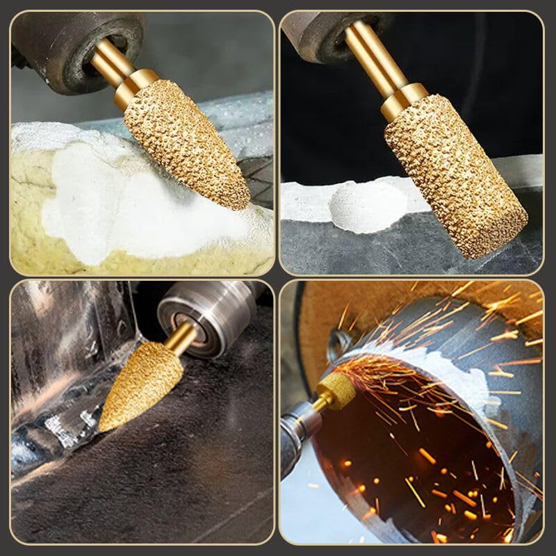 Diamond Grinding Head 15mm Cylinder Type 6mm Round Handle Coarse Grit Polishing Burr for Wood Stone Carving Metal Grinding Stainless Steel Deburring Ceramic Trimming (1 Piece)