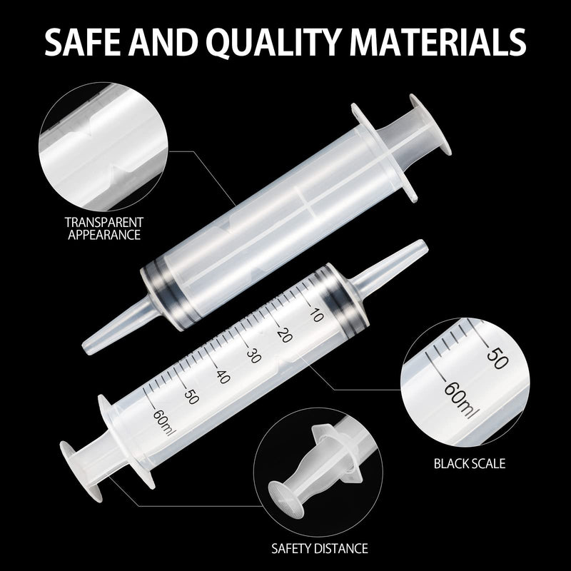 Syringes 60 ml, pack of 5 plastic syringes, plastic syringe, plastic syringe, measuring syringe, dosing syringe for industrial, liquid measurement and dispensing, animal feeding, plant watering