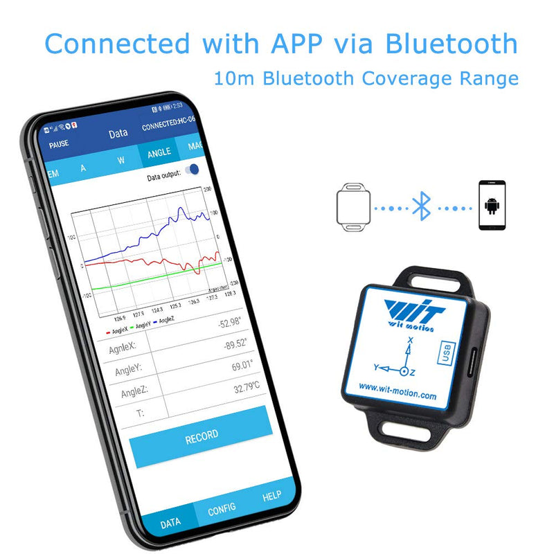 [Bluetooth Accelerometer+Inclinometer] BWT901CL MPU9250 High-precision 9-axis gyroscope+angle (XY 0.05° accuracy)+magnetometer with Kalman filter, 200Hz Highly stable 3-axis IMU sensor